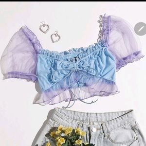 Mesh sleeve crop top